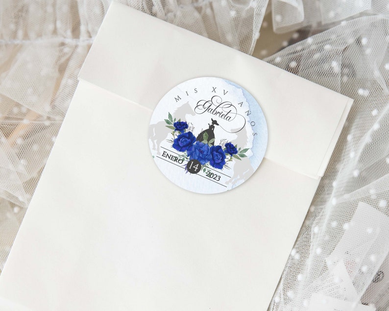 Blue Charro Quinceanera Party Favors, Blue Stickers, Blue Quinceanera Labels, Blue Quinceanera Tag, Blue party favor, 2in Circle, Royal Blue