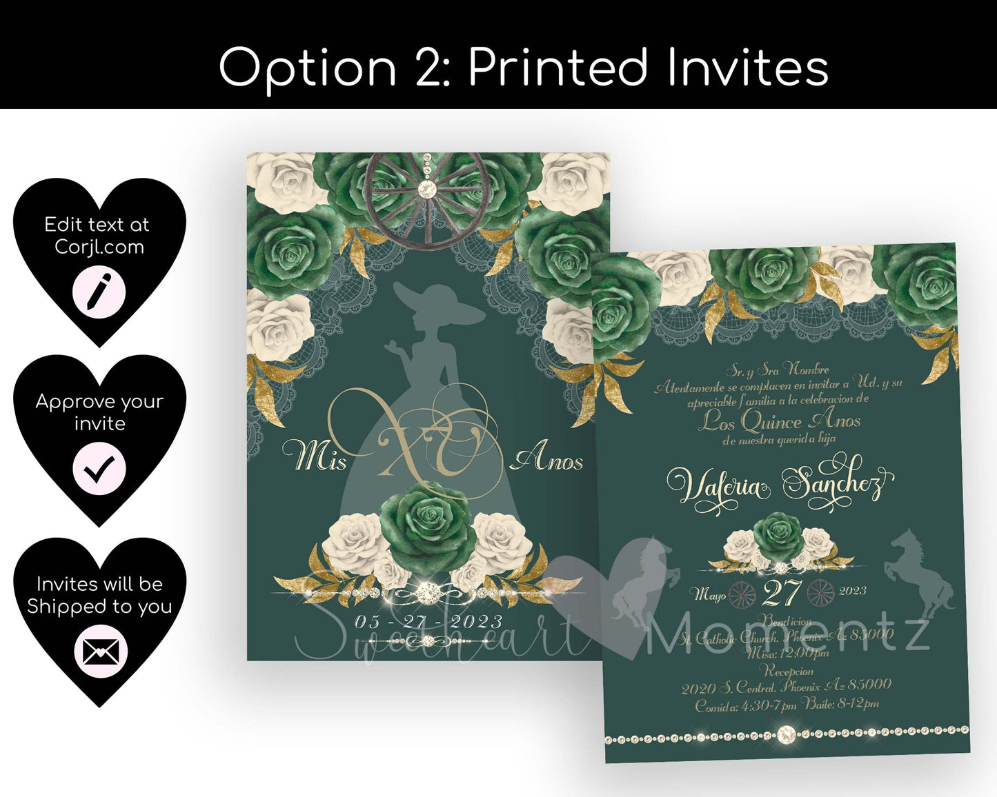 Emerald Green Charro Quinceanera Invitation Style: Valeria