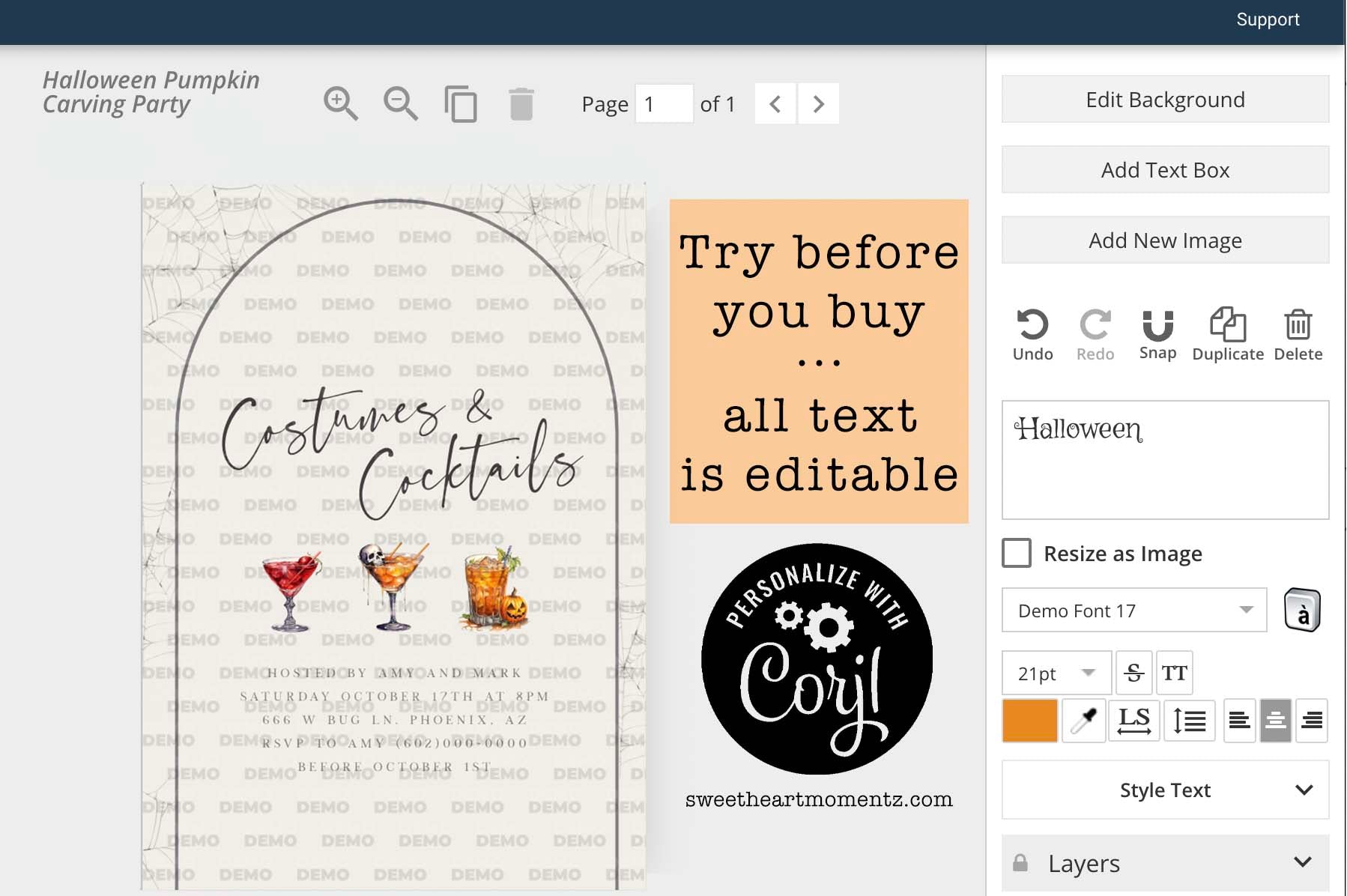 Costumes and Cocktails Halloween Adult Party Invitation – SweetheartMomentz