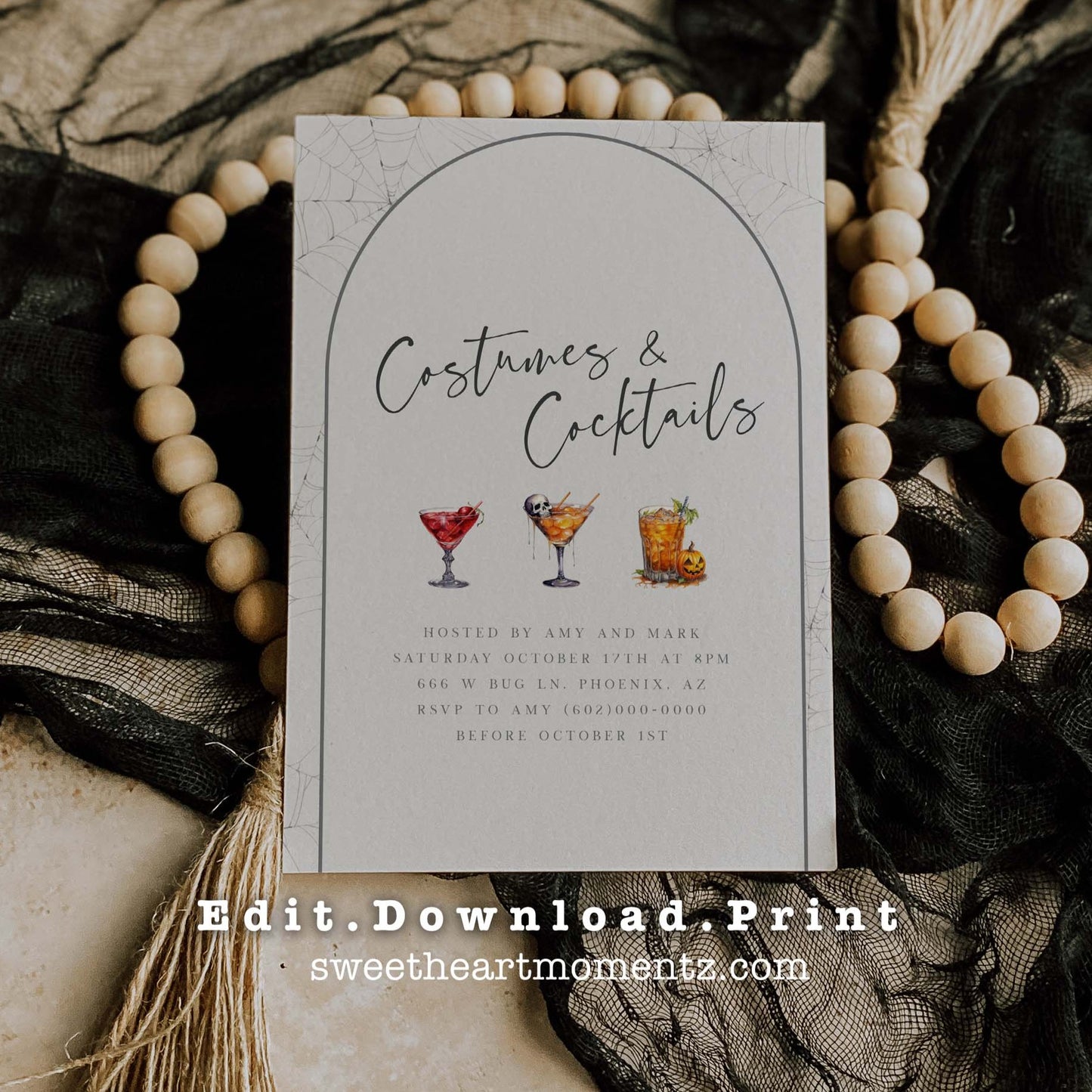 Costumes and Cocktails Halloween Adult Party Invitation