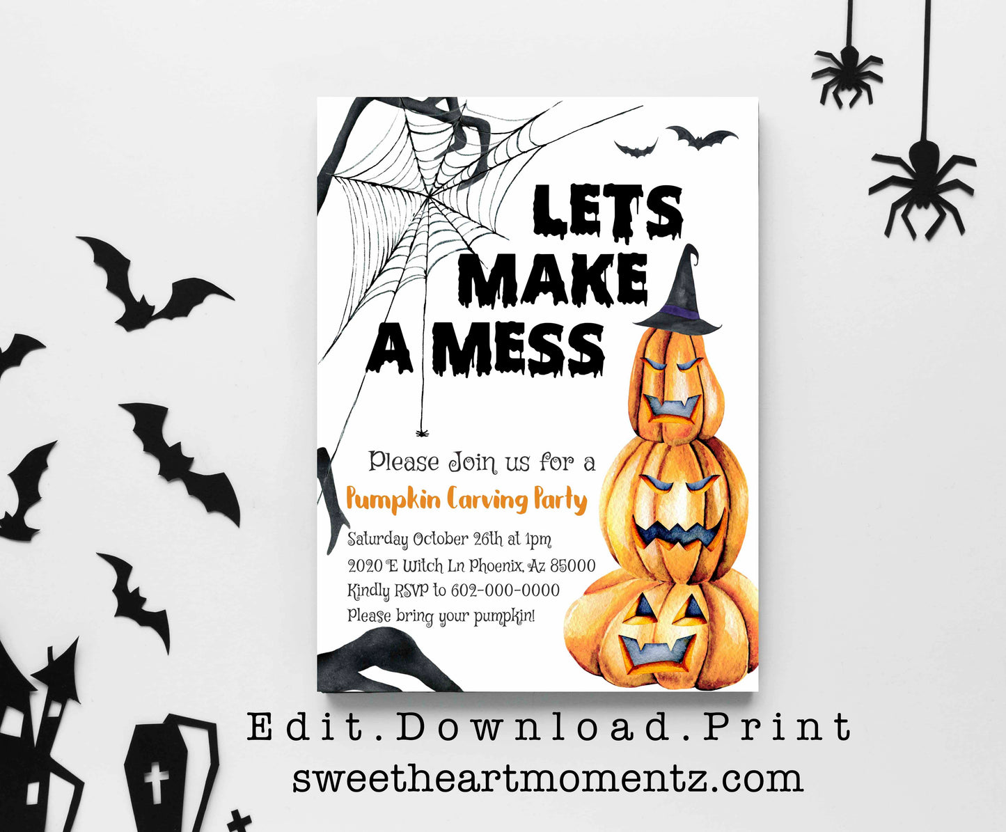 Lets Make a Mess Halloween Pumpkin Carving Party Invitation