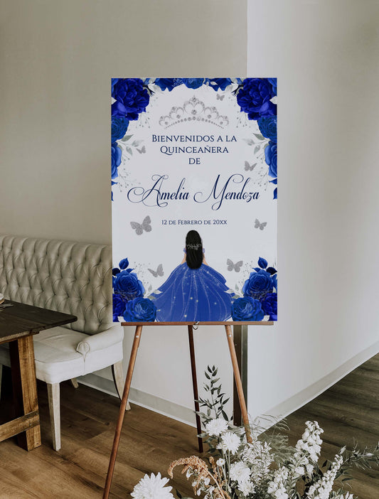 Royal Blue and Silver Butterfly Welcome Sign Style: Amelia