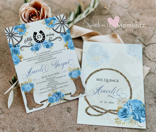 Light Blue Charro Quinceanera Invitation Style: Araceli