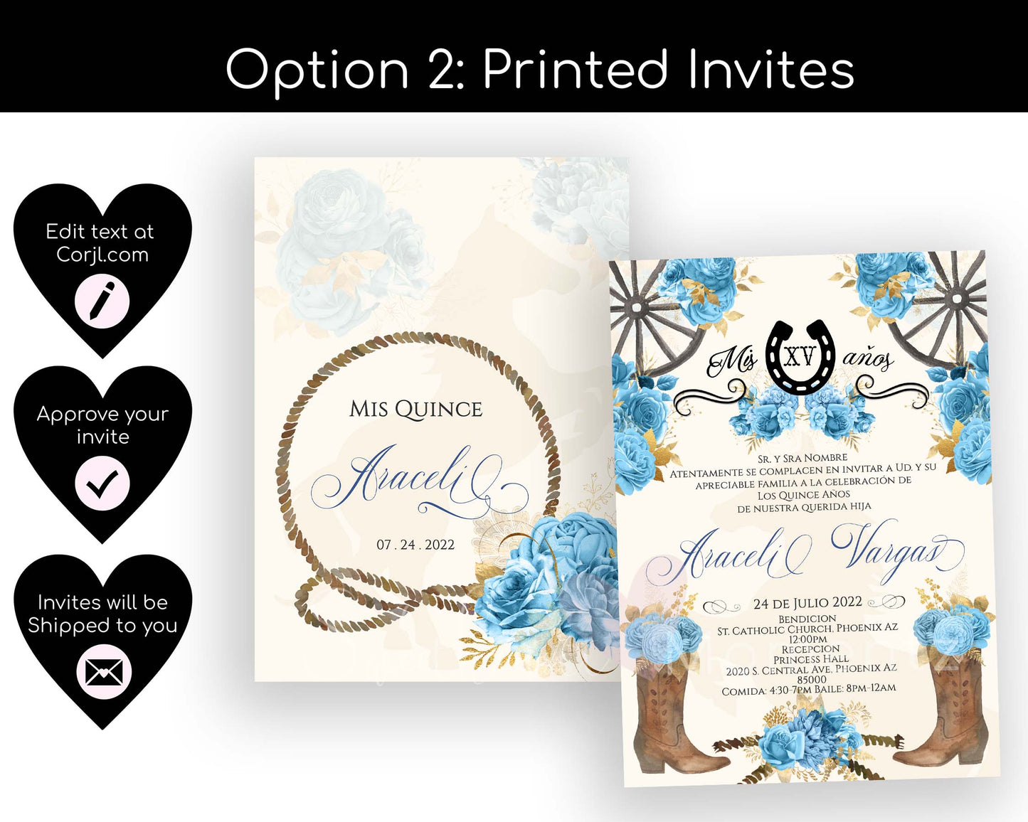 Light Blue Charro Quinceanera Invitation Style: Araceli