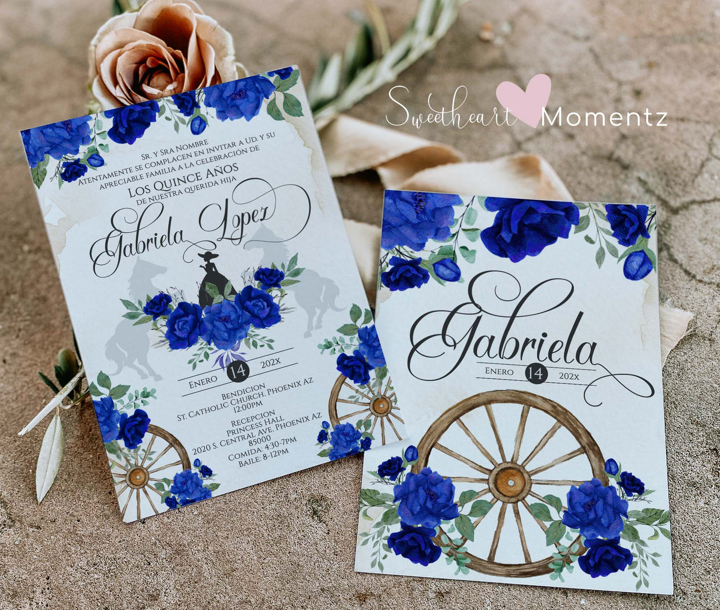 Royal Blue Charro Quinceanera Invitation Style: Gabriela