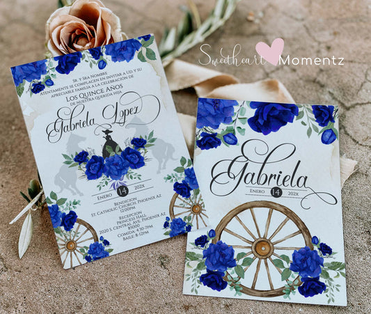 Royal Blue Charro Quinceanera Invitation Style: Gabriela