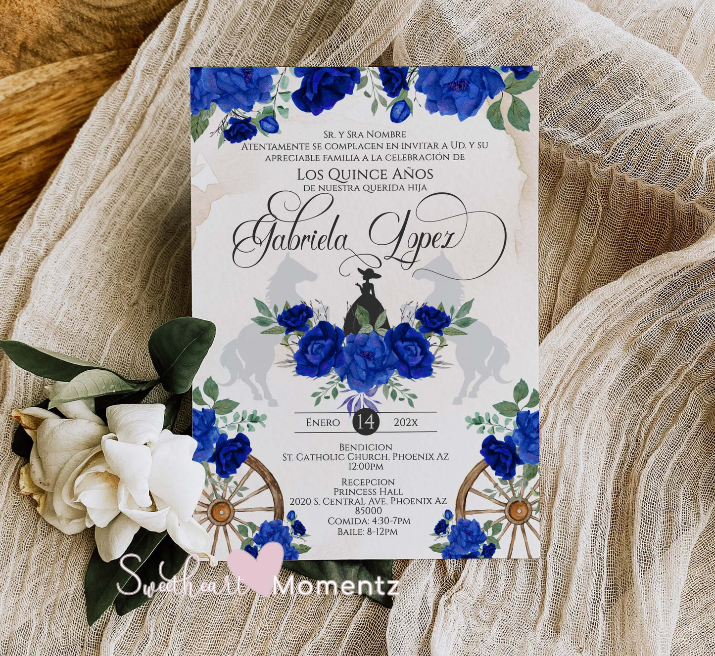 Royal Blue Charro Quinceanera Invitation Style: Gabriela