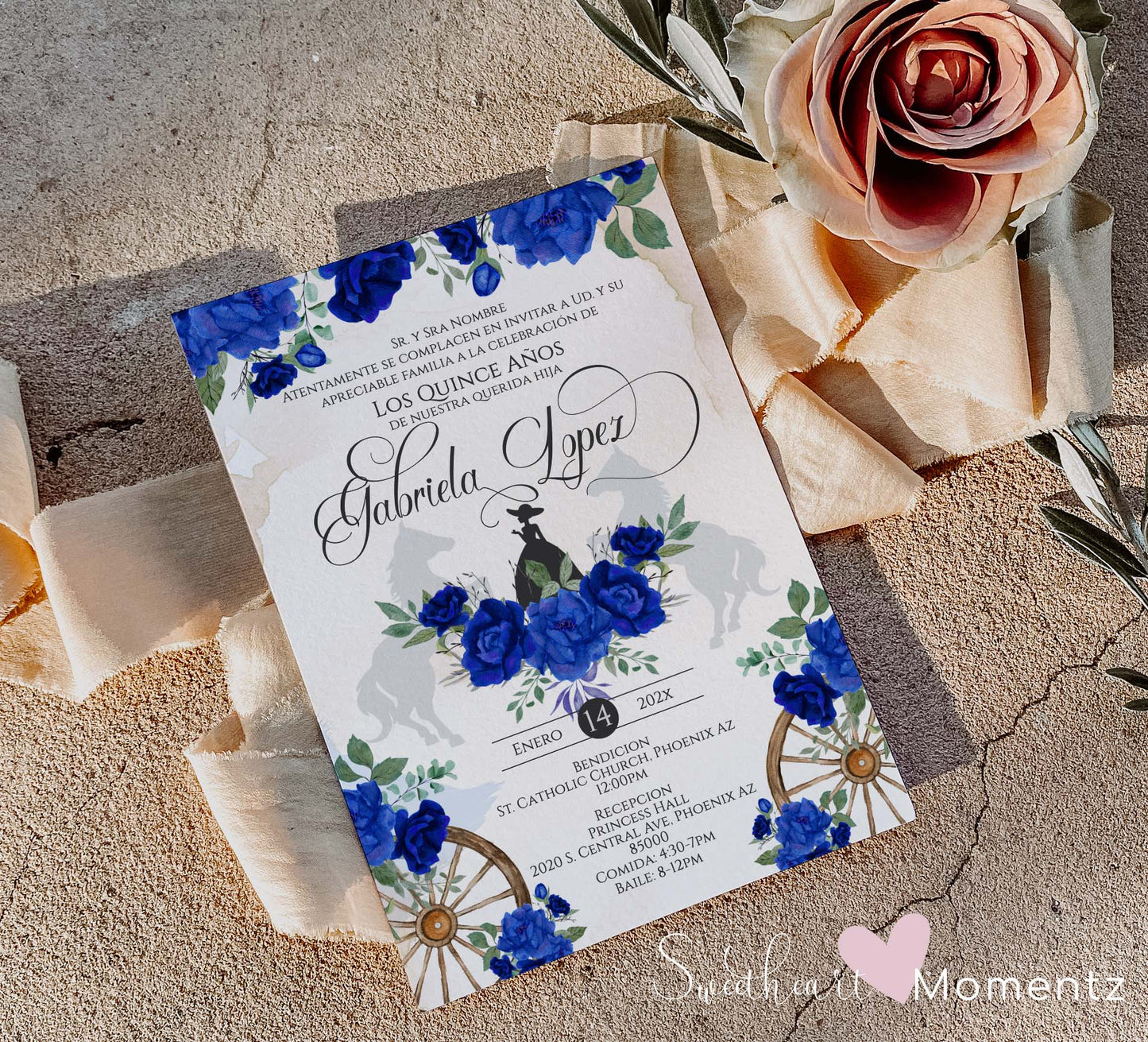 Royal Blue Charro Quinceanera Invitation Style: Gabriela