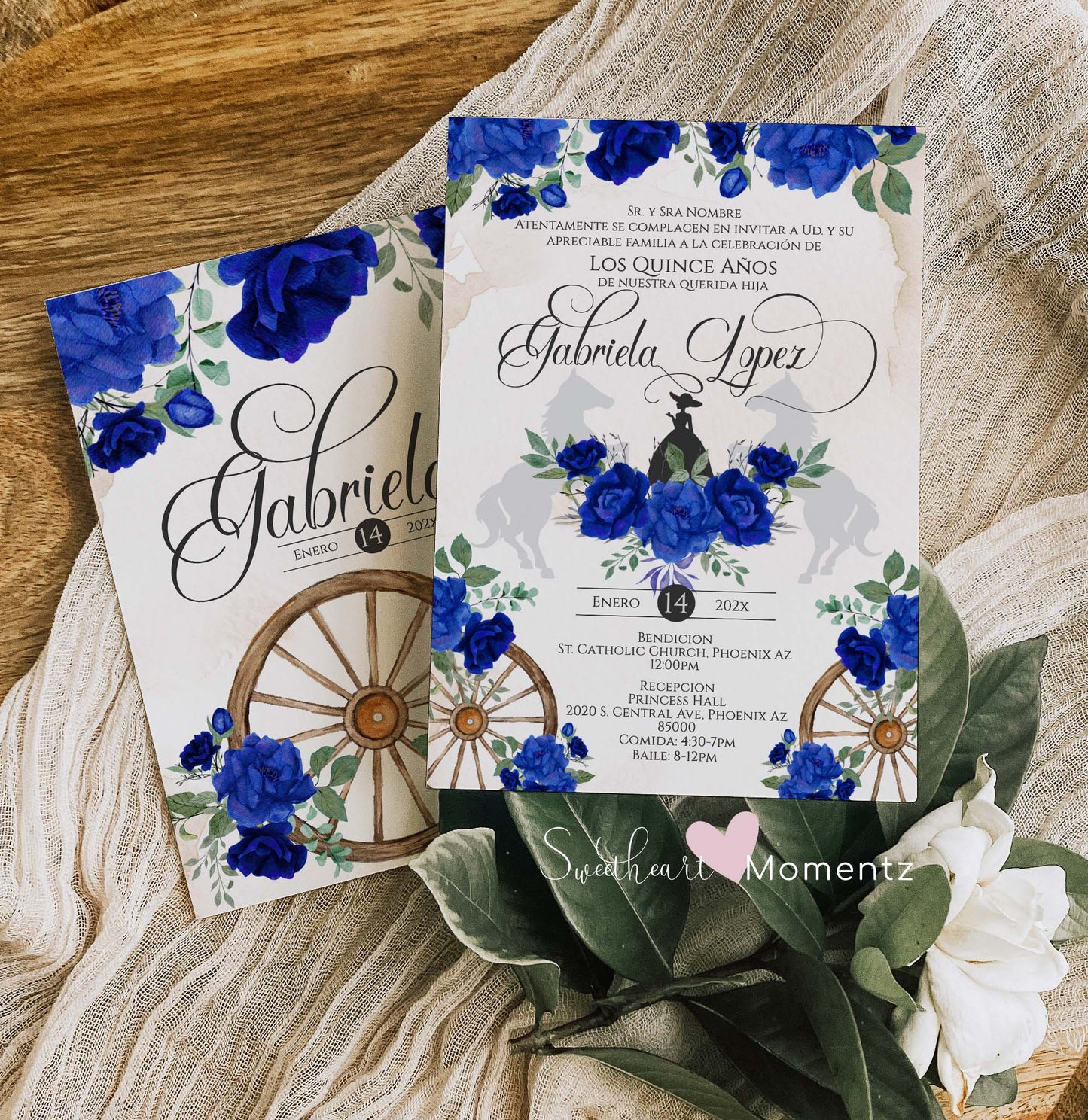 Royal Blue Charro Quinceanera Invitation Style: Gabriela