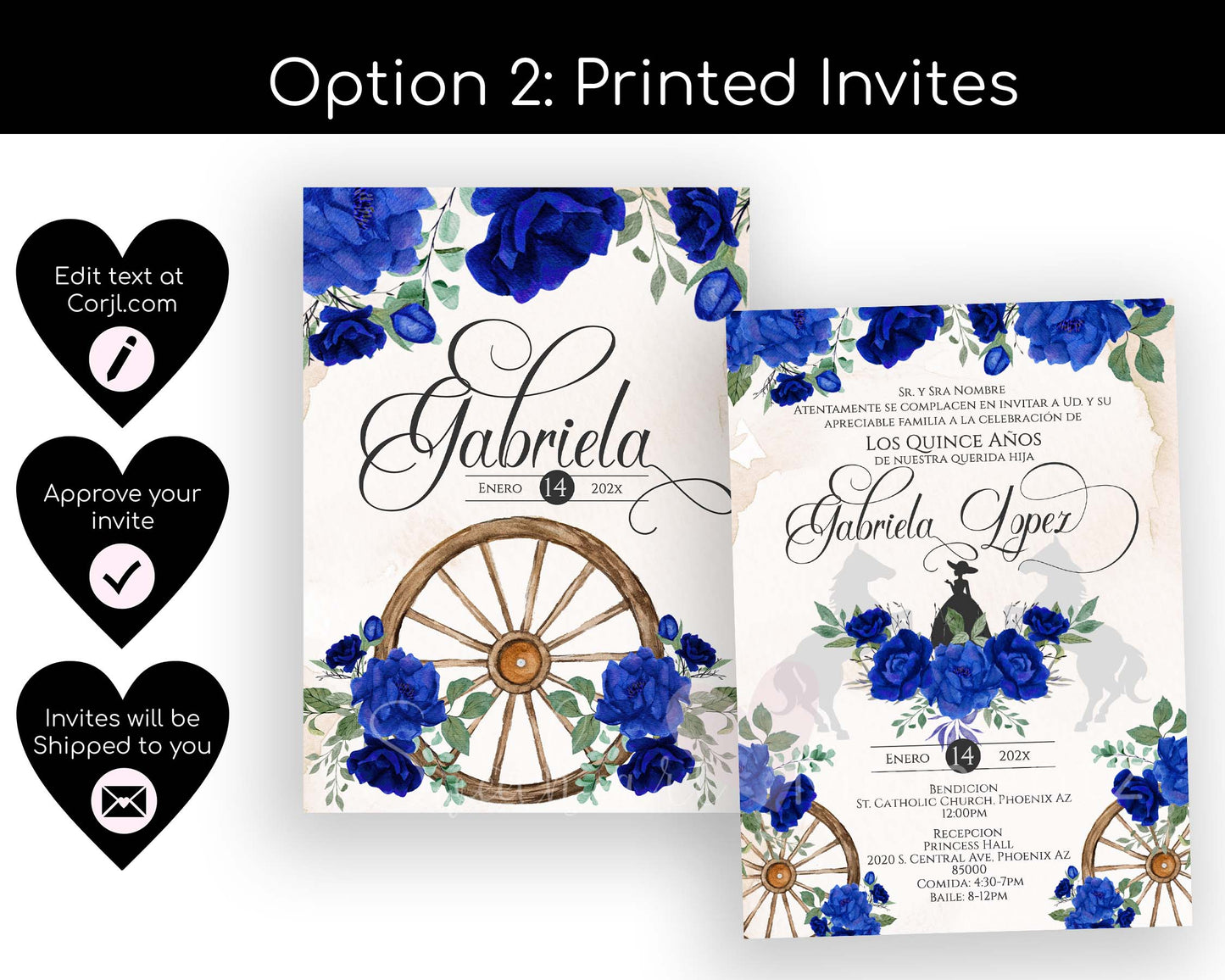 Royal Blue Charro Quinceanera Invitation Style: Gabriela