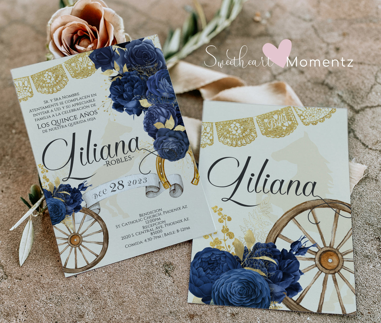 Blue Charro Quinceanera Invitation Style: Liliana