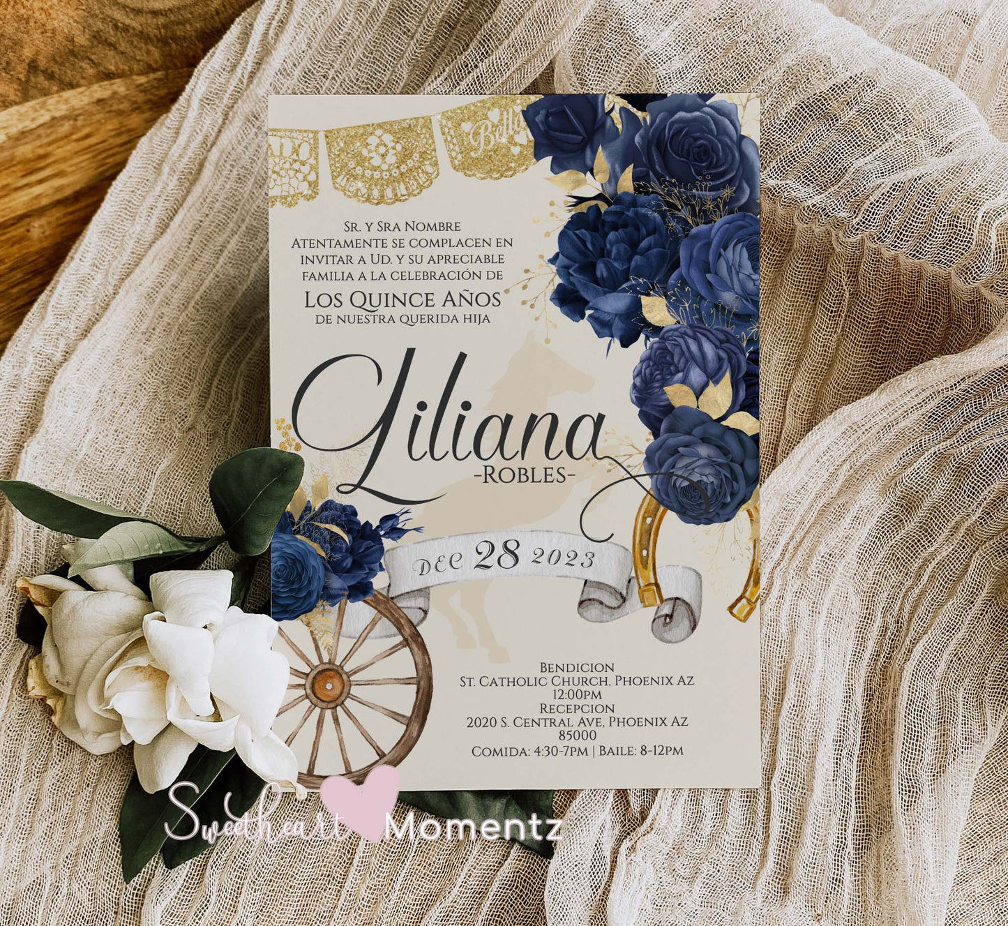 Blue Charro Quinceanera Invitation Style: Liliana