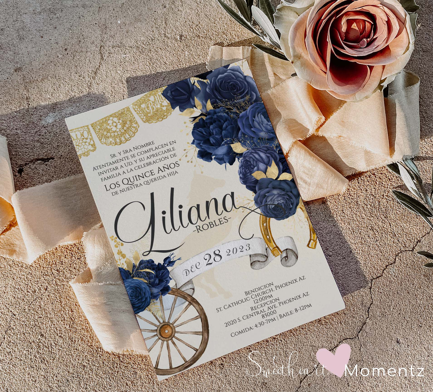 Blue Charro Quinceanera Invitation Style: Liliana