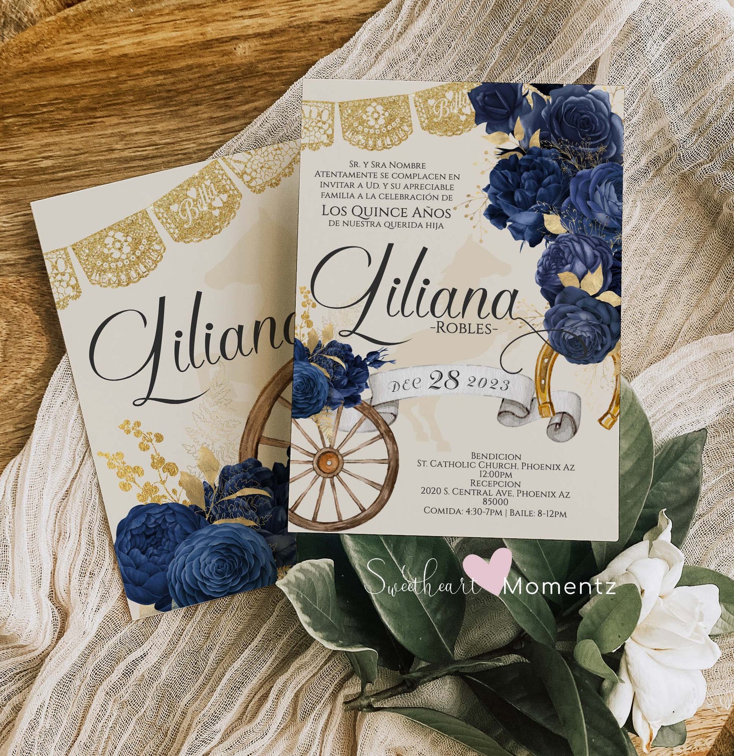 Blue Charro Quinceanera Invitation Style: Liliana