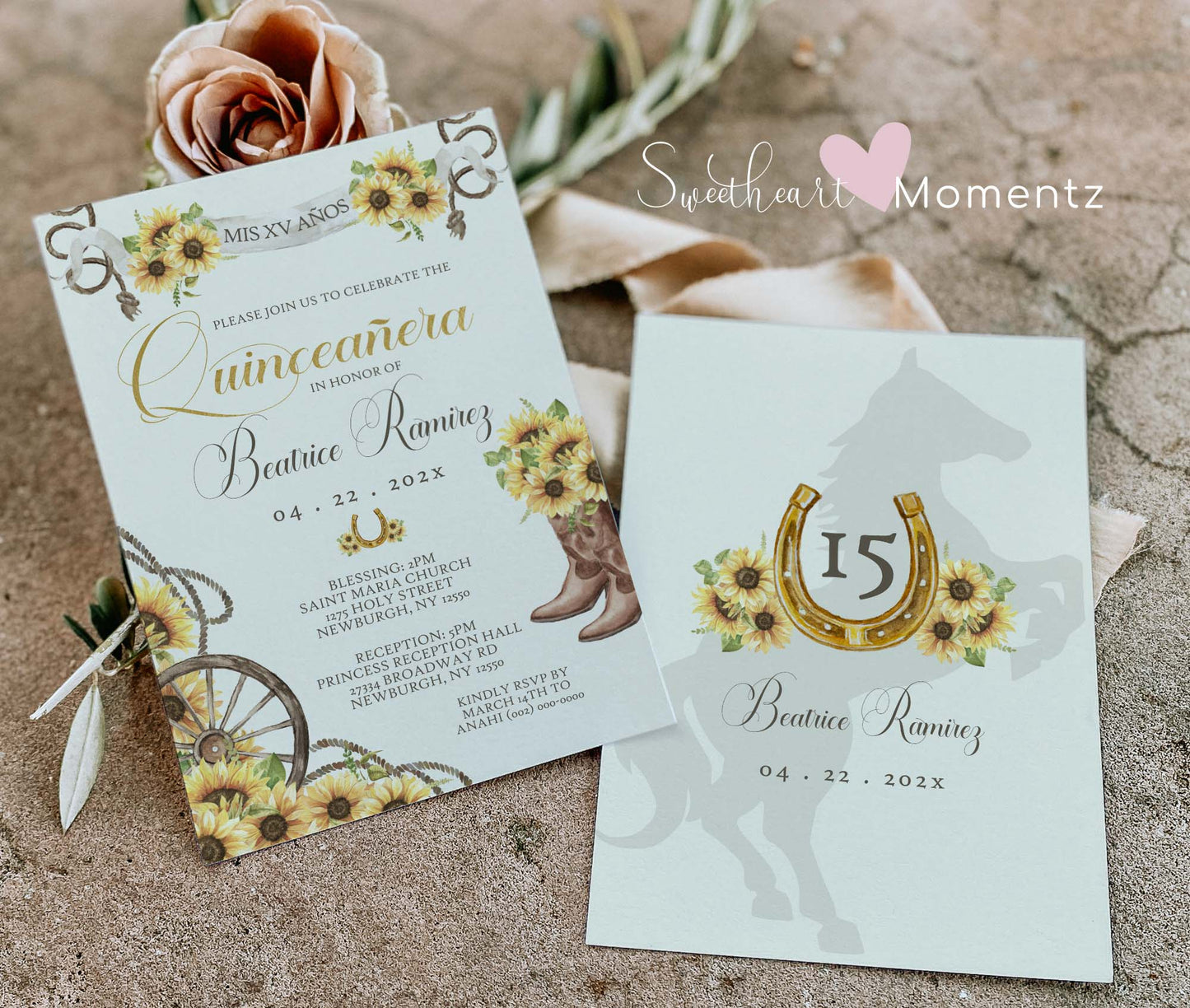 Sunflower Charro Quinceanera Invitation Style: Beatrice