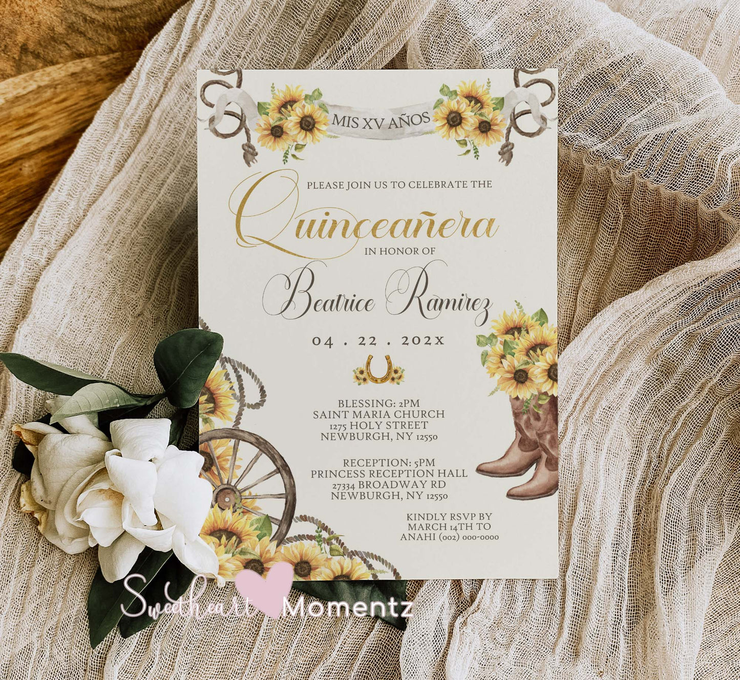 Sunflower Charro Quinceanera Invitation Style: Beatrice