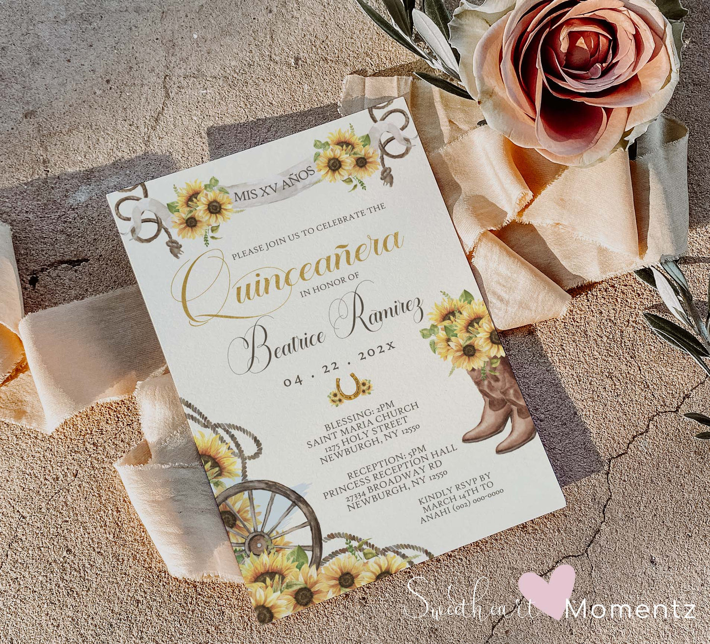 Sunflower Charro Quinceanera Invitation Style: Beatrice