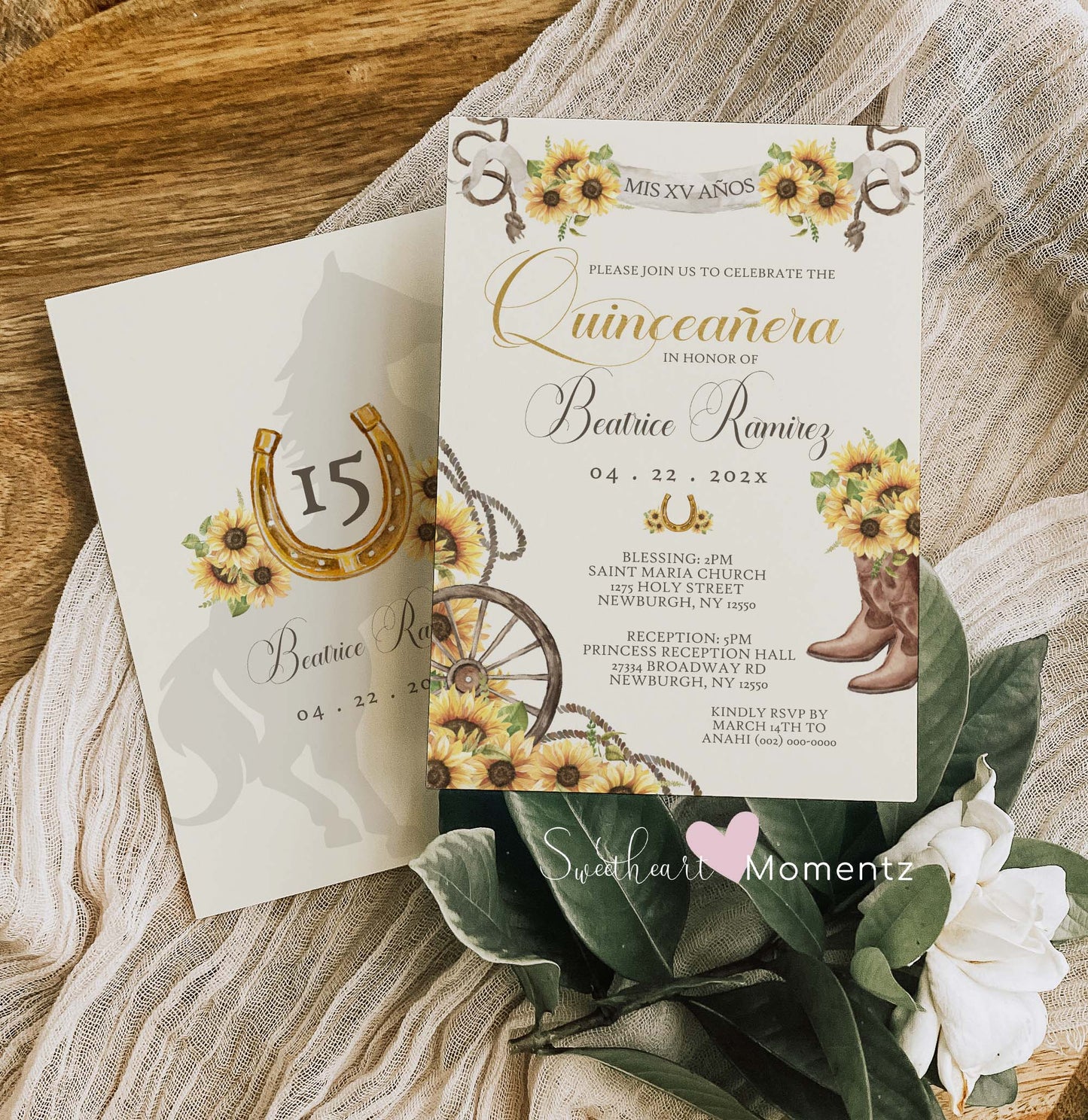 Sunflower Charro Quinceanera Invitation Style: Beatrice