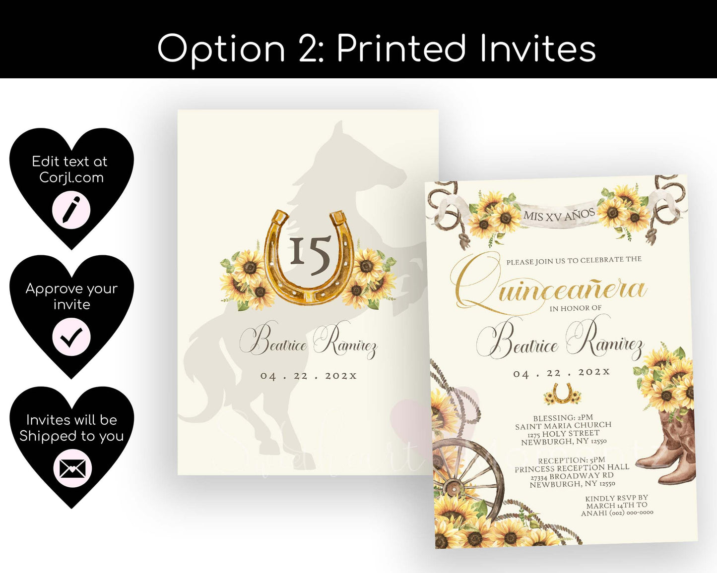 Sunflower Charro Quinceanera Invitation Style: Beatrice