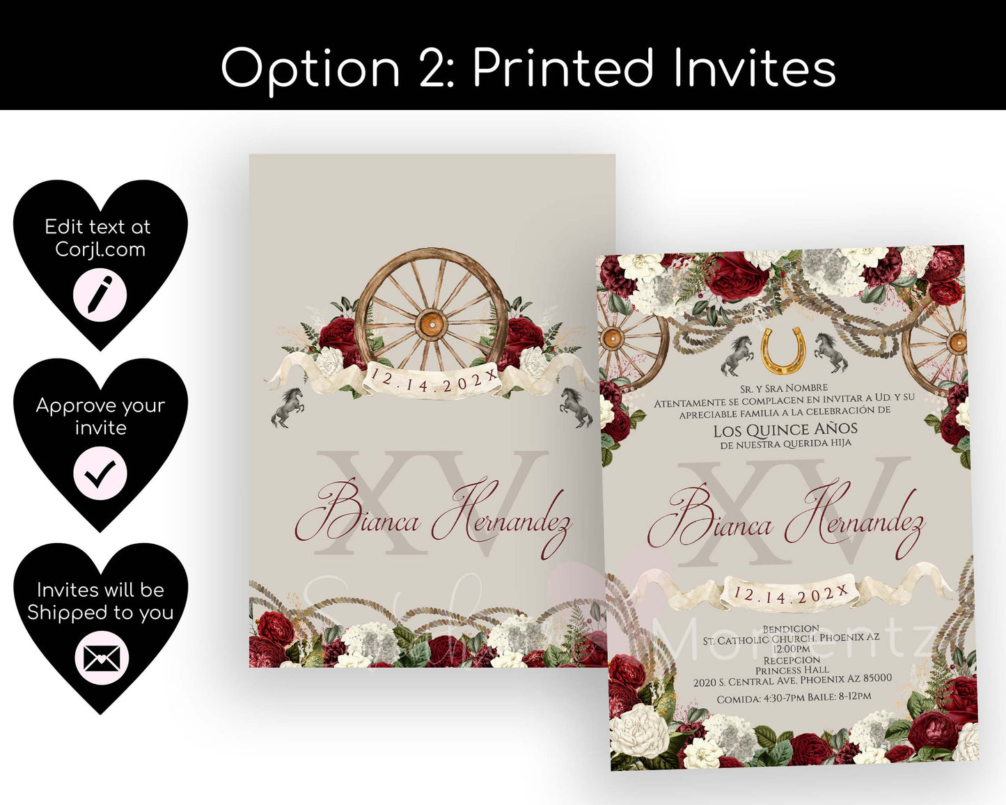 Burgundy Charro Quinceanera Invitation Style: Bianca