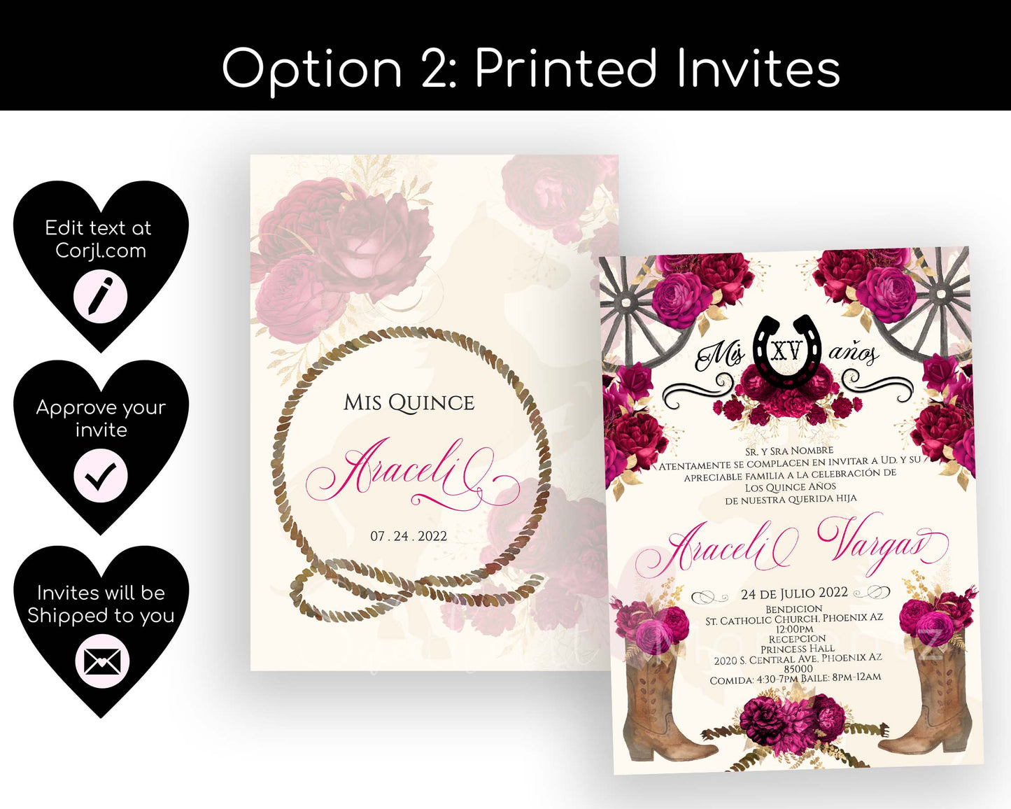 Fuchsia Pink Charro Quinceanera Invitation Style: Araceli