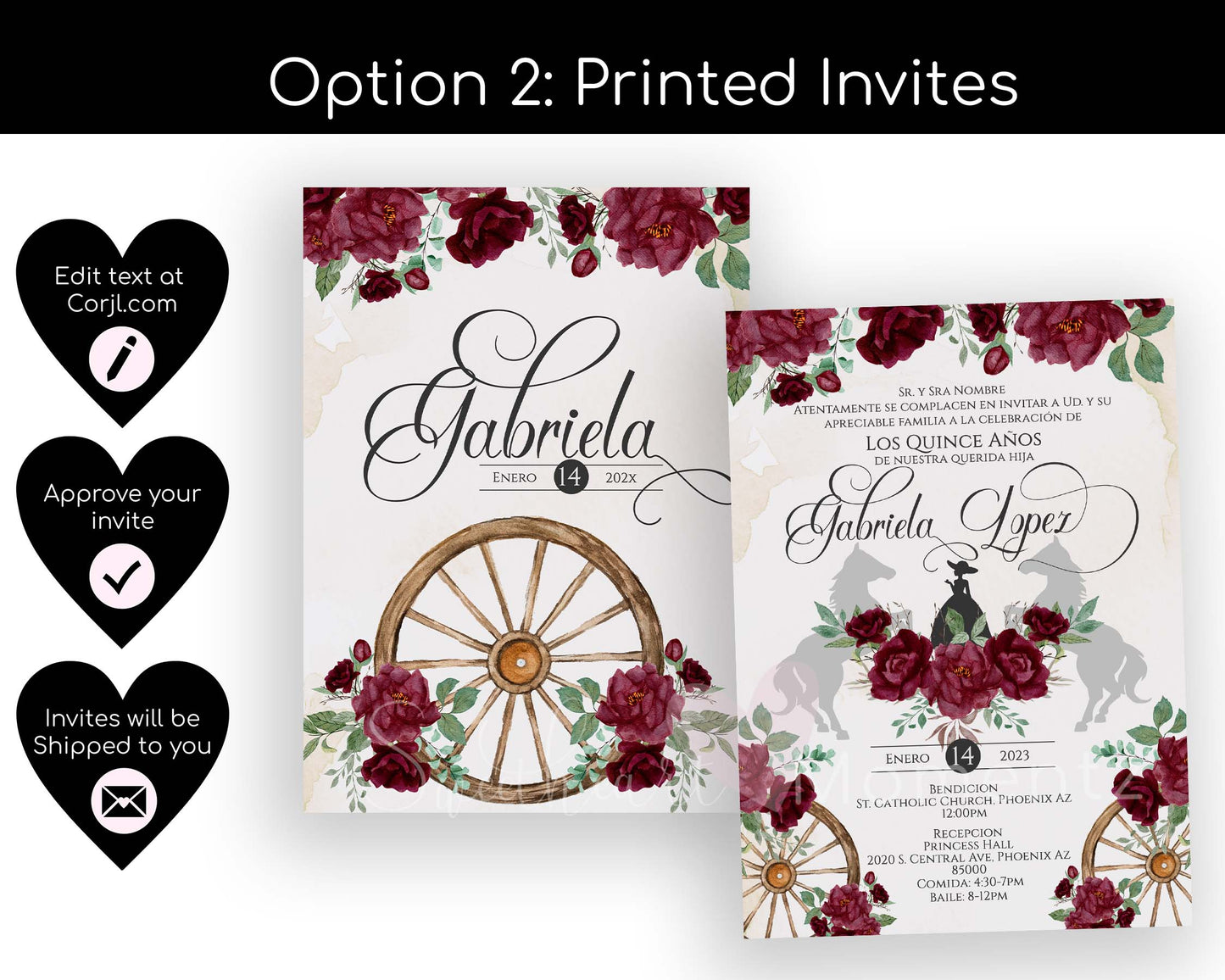 Burgundy Charro Quinceanera Invitation Style: Gabriela