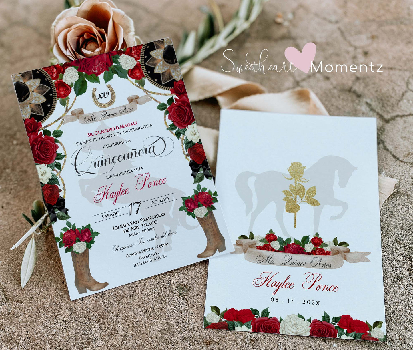 Red and Black Charro Quinceanera Invitation Style: Kaylee