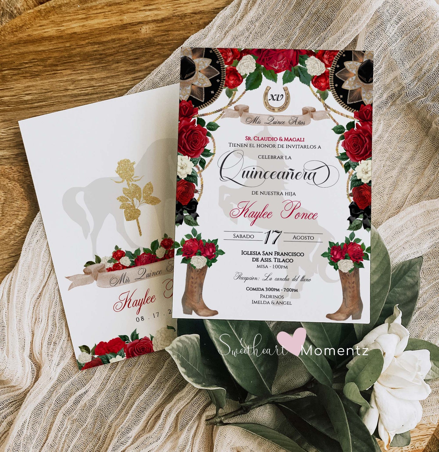 Red and Black Charro Quinceanera Invitation Style: Kaylee