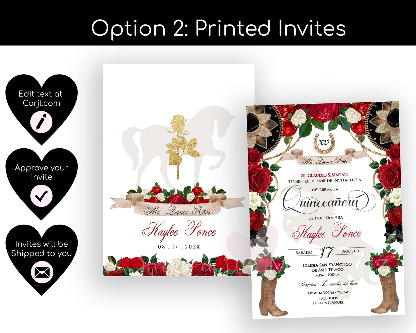 Red and Black Charro Quinceanera Invitation Style: Kaylee