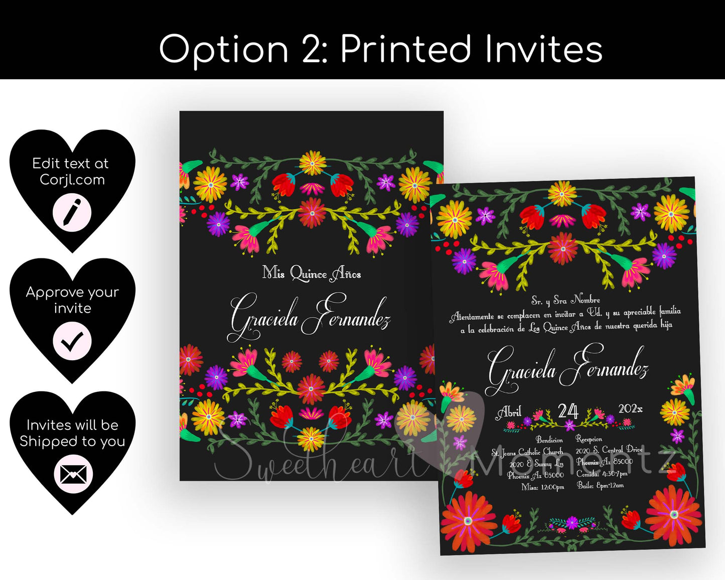 Black Mexican Fiesta Quinceanera Invitation