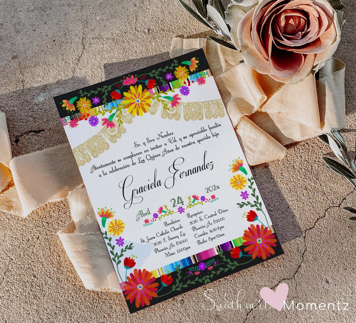 White Mexican Fiesta Quinceanera Invitation