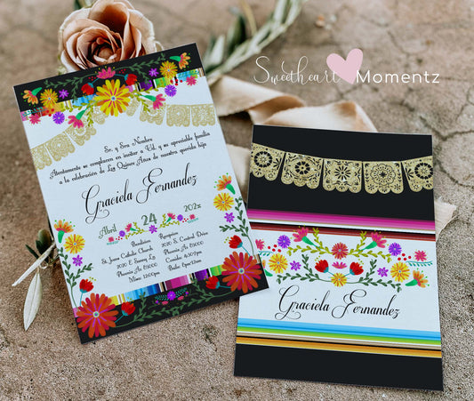 White Mexican Fiesta Quinceanera Invitation