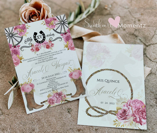 Light Pink Charro Quinceanera Invitation Style: Araceli