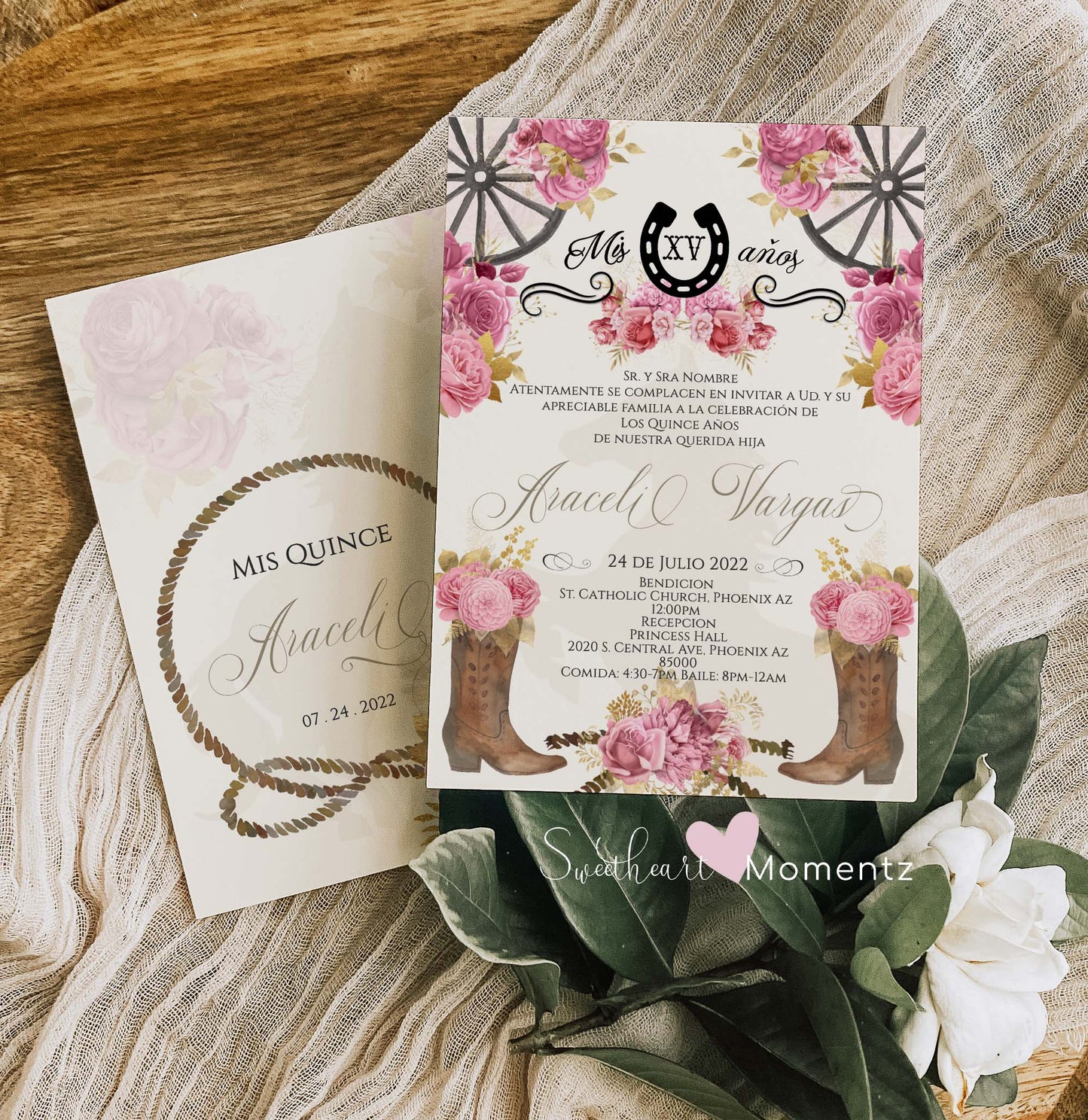 Light Pink Charro Quinceanera Invitation Style: Araceli