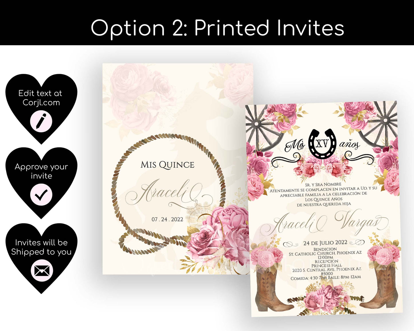 Light Pink Charro Quinceanera Invitation Style: Araceli