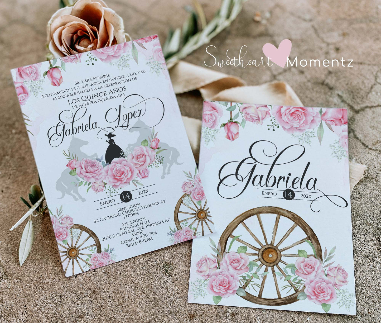 Pink Charro Quinceanera Invitation Style: Gabriela