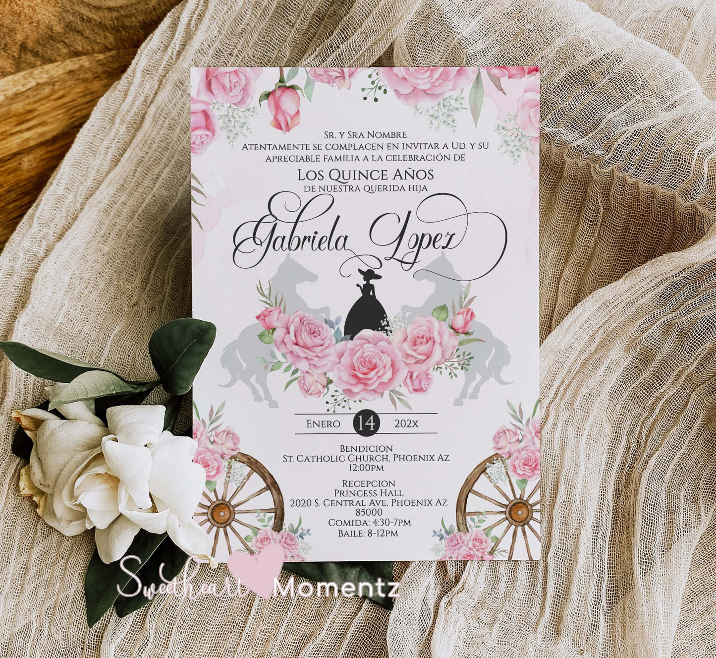 Pink Charro Quinceanera Invitation Style: Gabriela