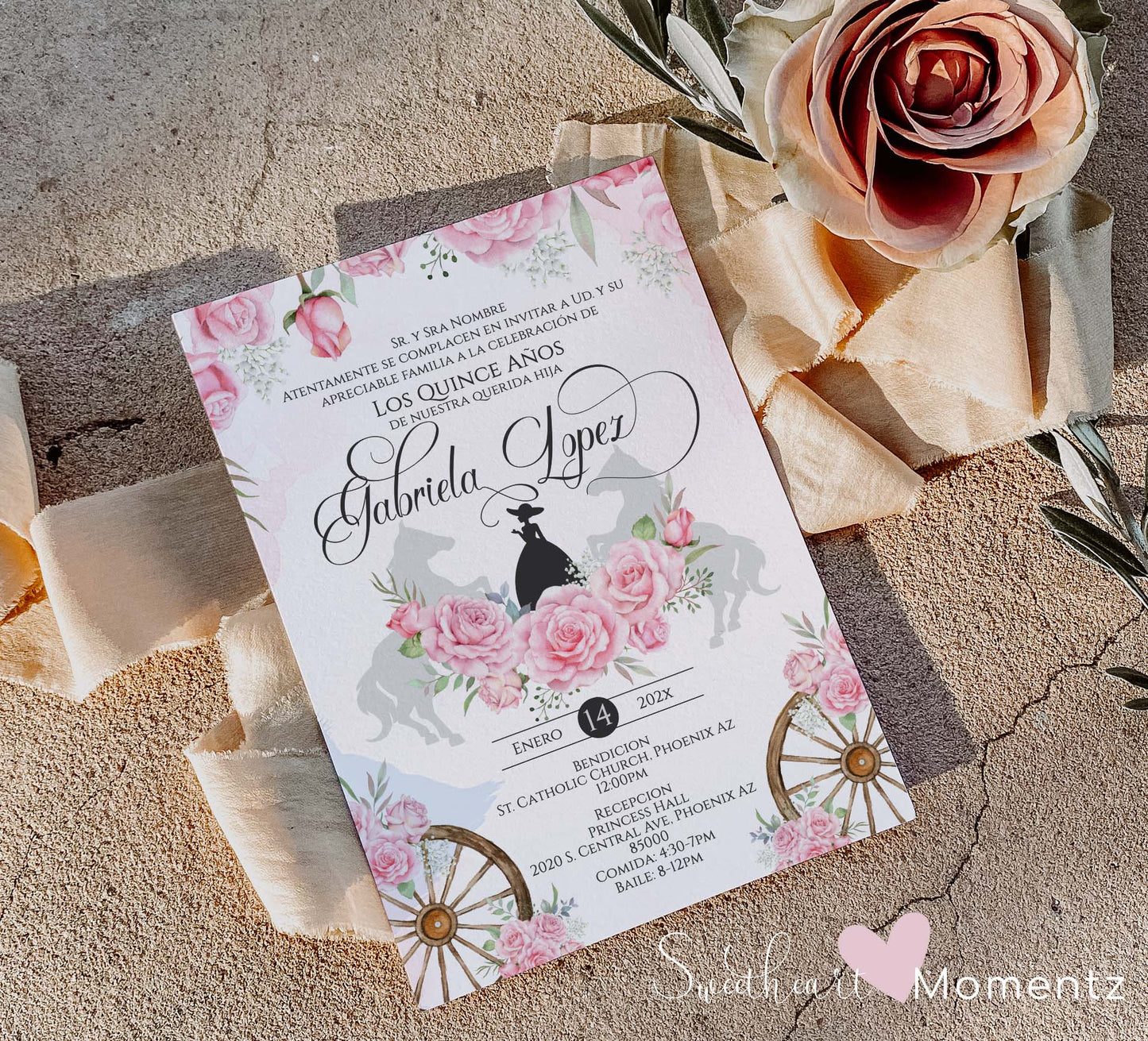 Pink Charro Quinceanera Invitation Style: Gabriela