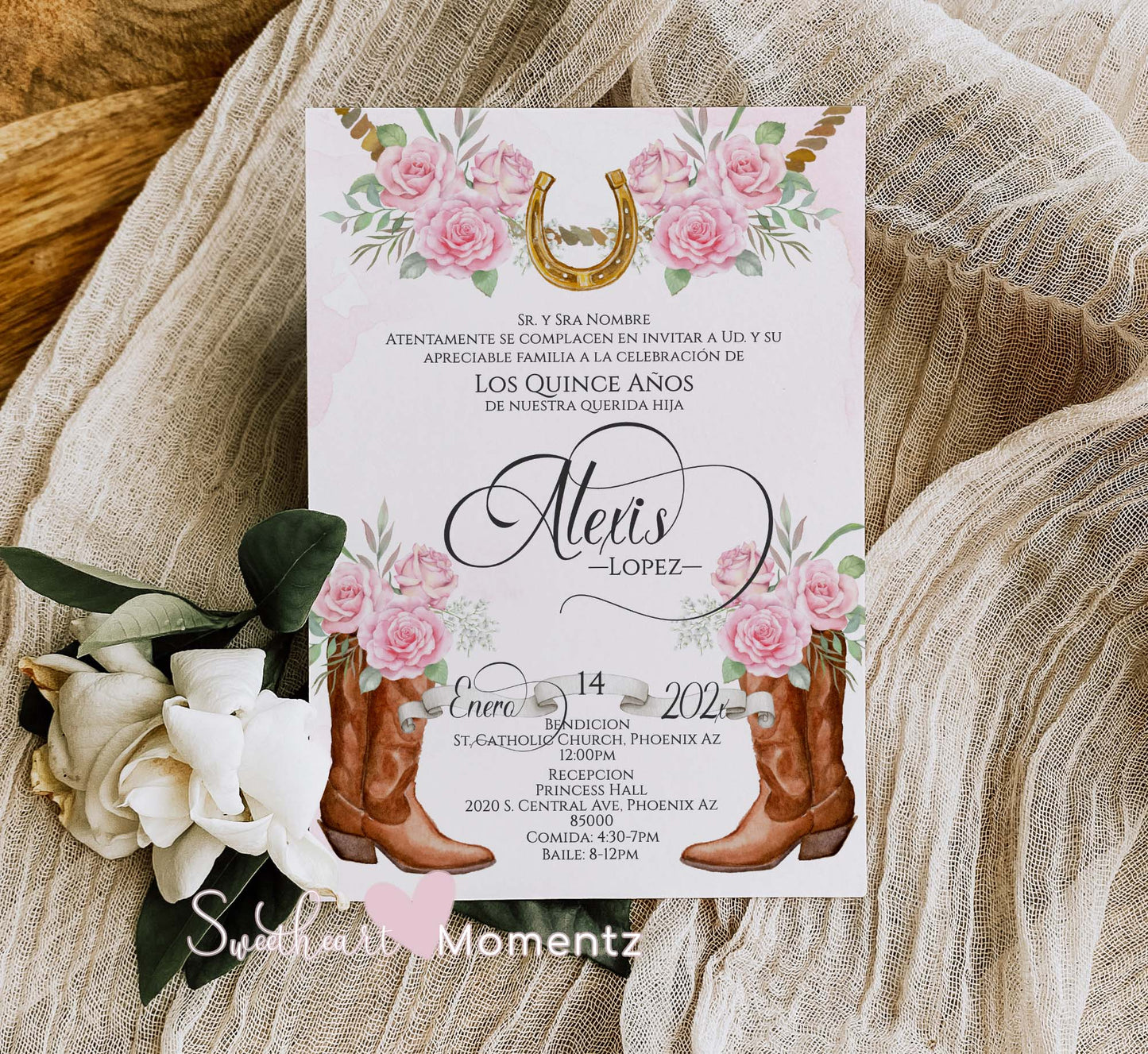 Pink Charro Quinceanera Invitation Style: Alexis