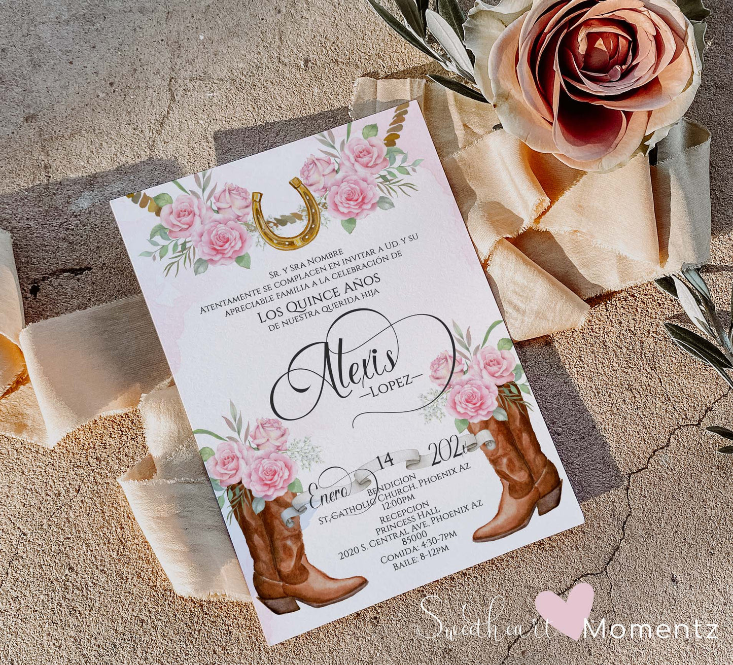 Pink Charro Quinceanera Invitation Style: Alexis