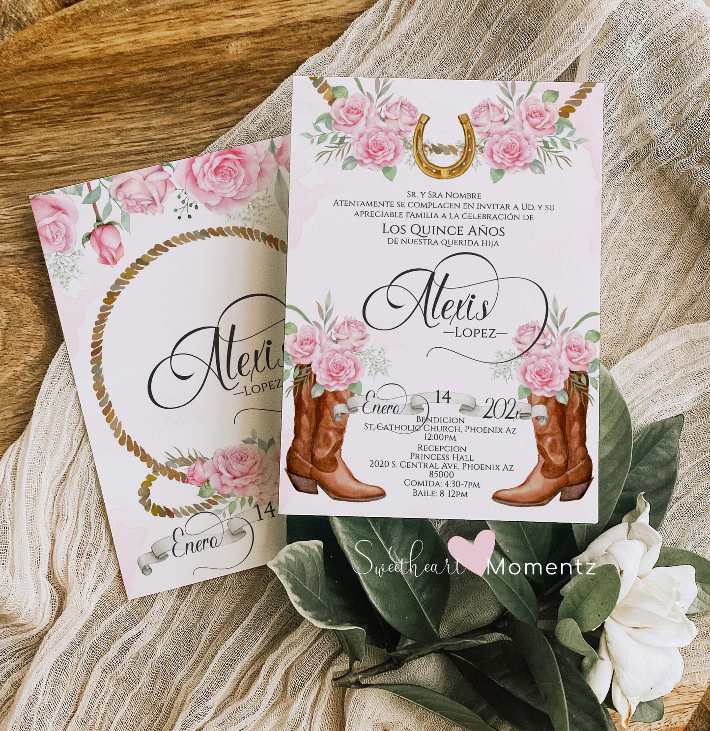 Pink Charro Quinceanera Invitation Style: Alexis