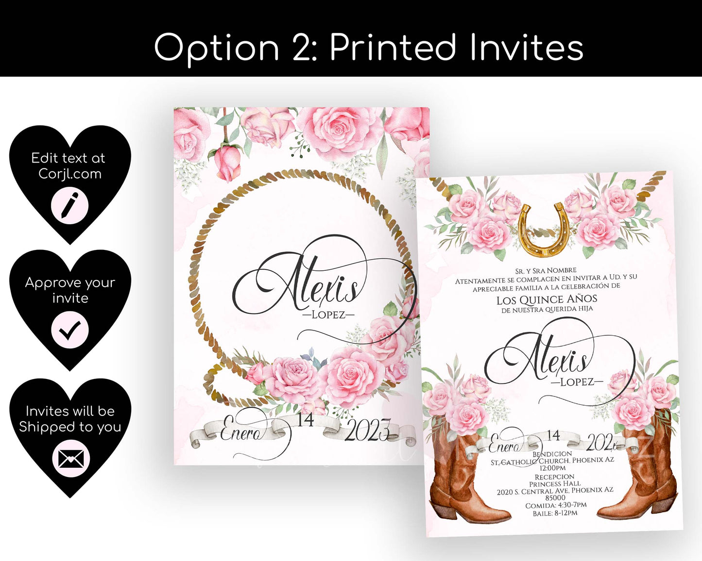 Pink Charro Quinceanera Invitation Style: Alexis