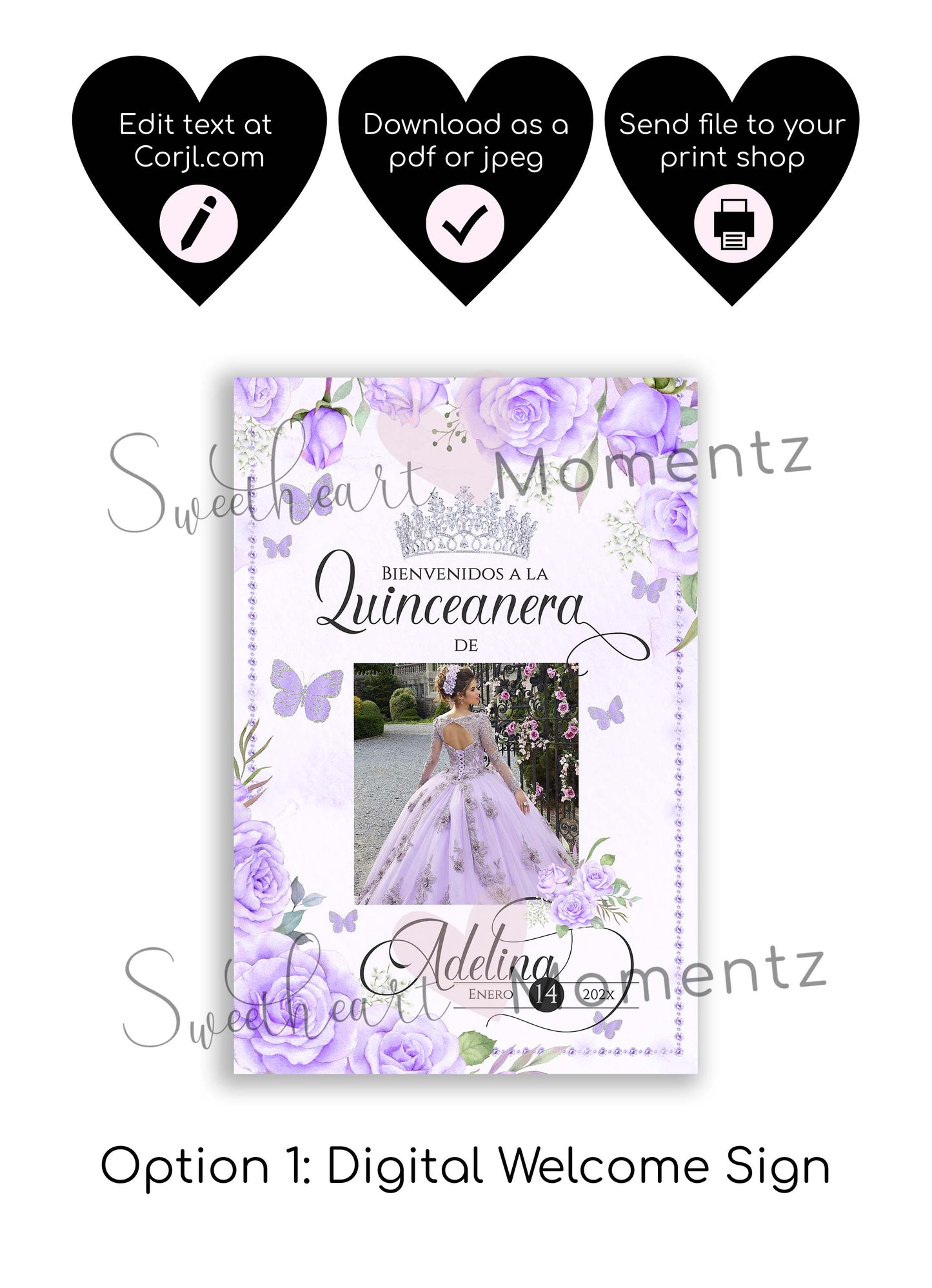 Purple Butterfly Welcome Sign Style: Adelina