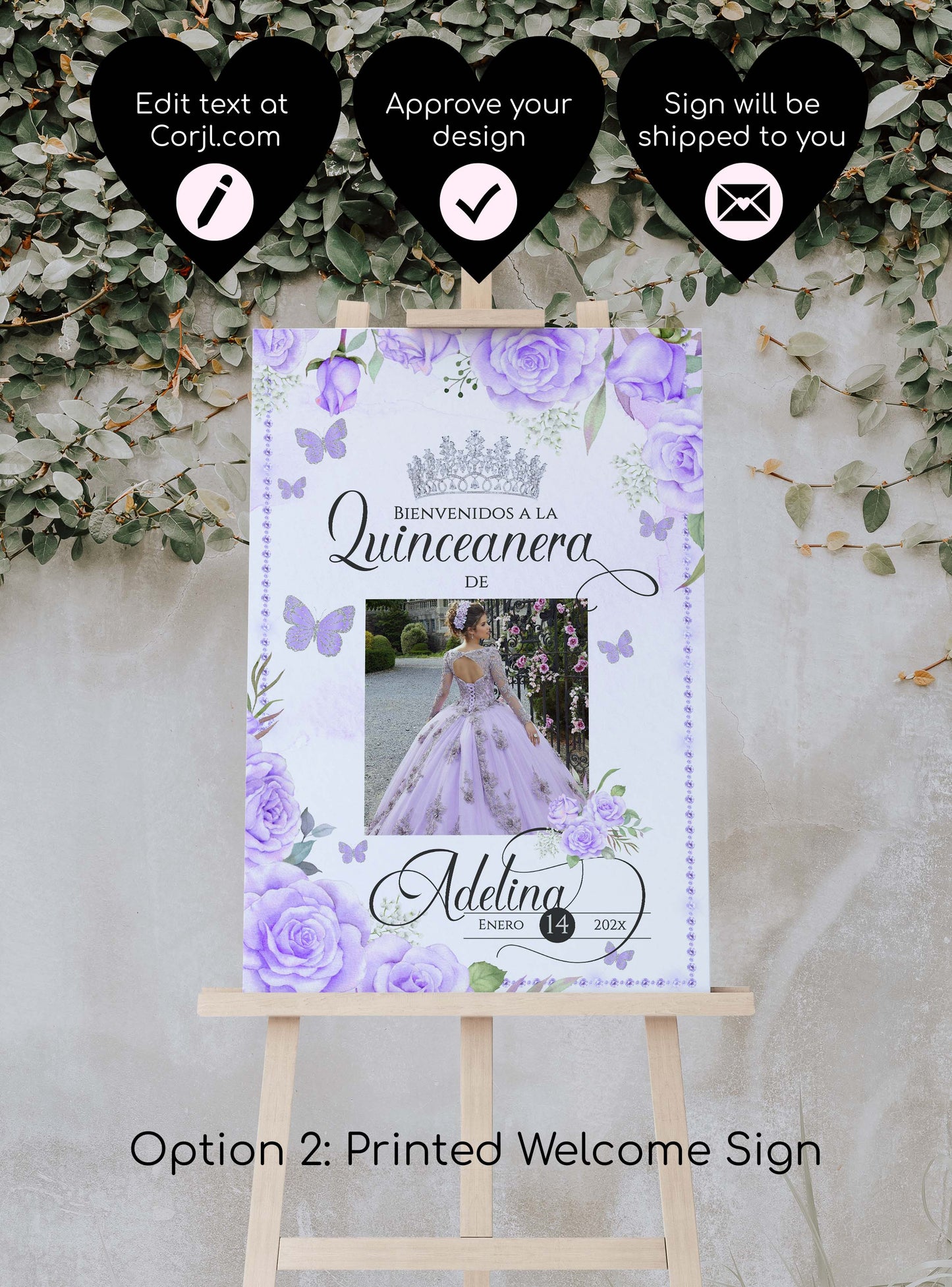 Purple Butterfly Welcome Sign Style: Adelina