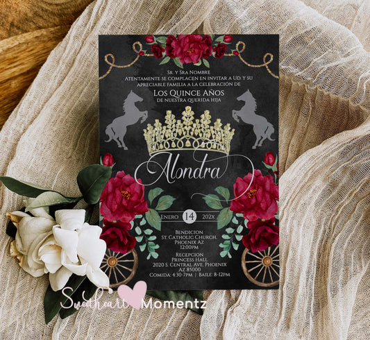 Red and Black Charro Quinceanera Invitation Style: Alondra