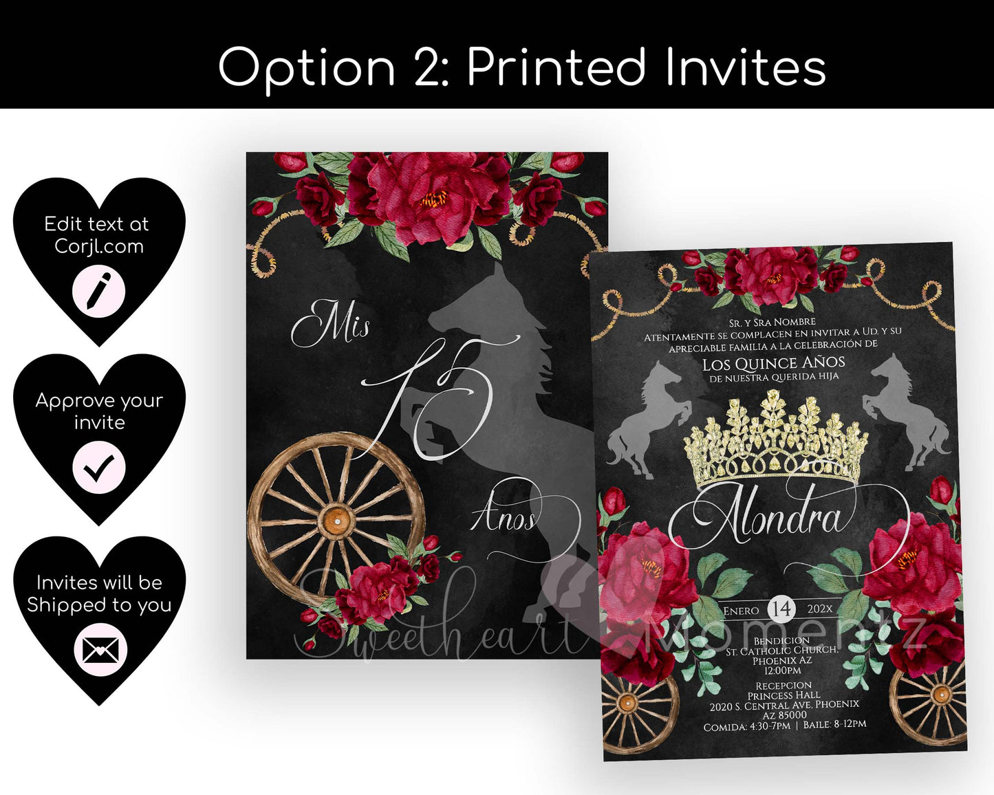 Red and Black Charro Quinceanera Invitation Style: Alondra