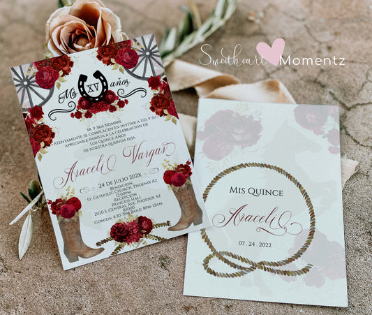 Red Charro Quinceanera Invitation Style: Araceli