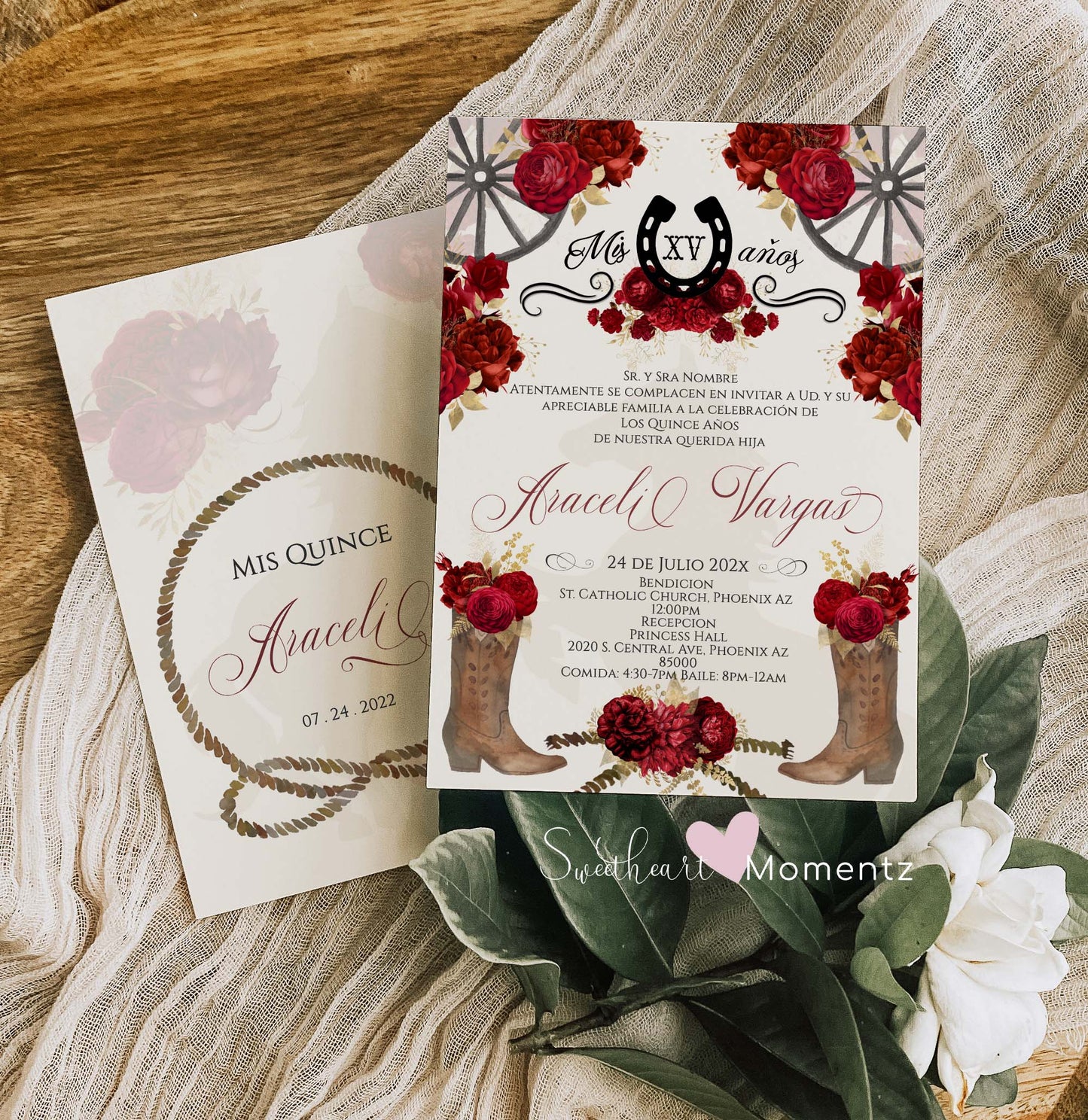 Red Charro Quinceanera Invitation Style: Araceli