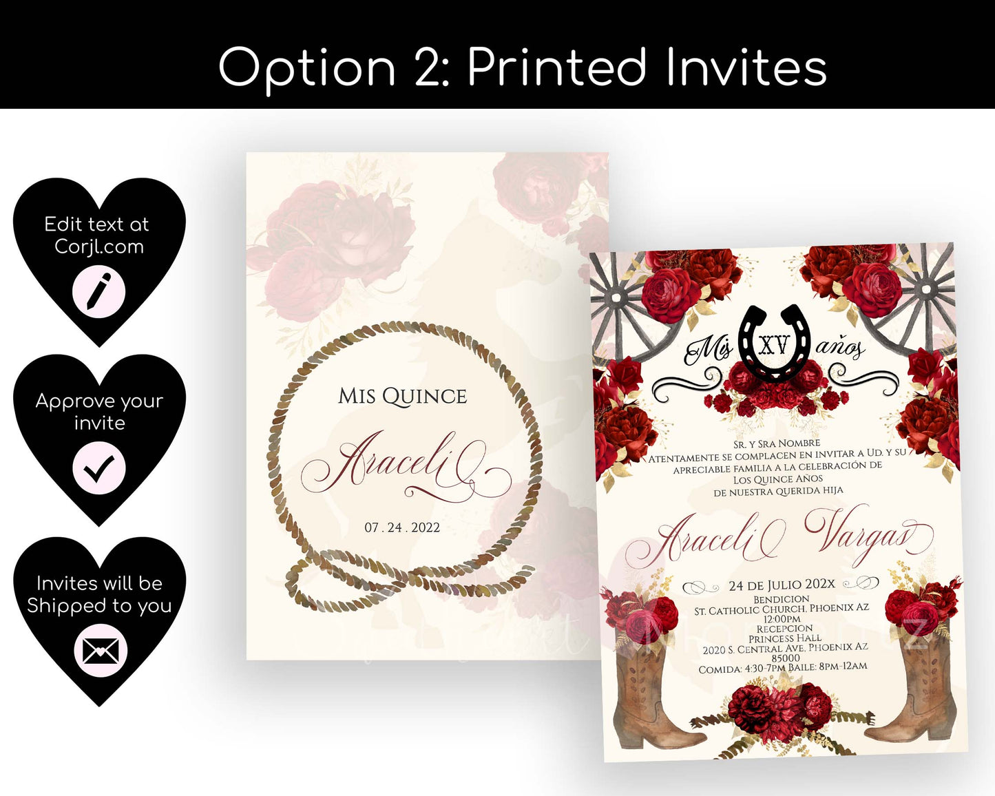 Red Charro Quinceanera Invitation Style: Araceli