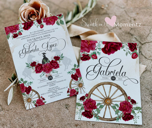 Red Charro Quinceanera Invitation Style: Gabriela